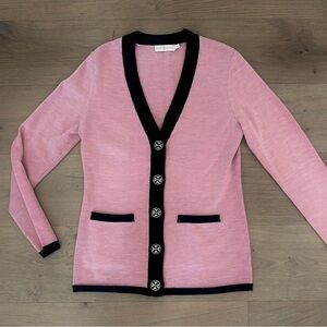 Tory Burch Pink and Black 100% Merino Wool Sweater